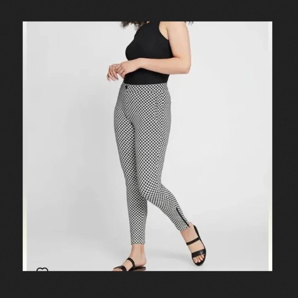 Betabrand Dress Pants Small Black‎ White Cat Print Whimsical Quirky Chic NEW